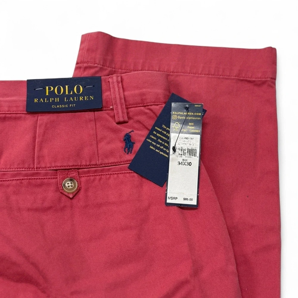 Polo Ralph Lauren Chino Pants‎ Crimson Red Mens 34 x 30 Classic Fit NWT Cotton